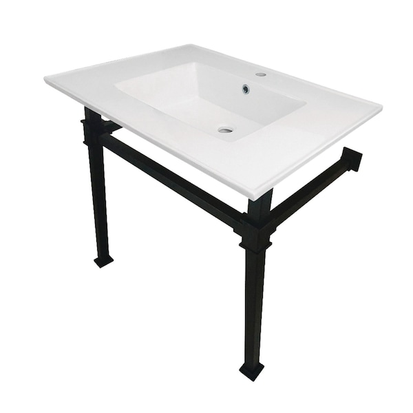 Kingston Brass KVPB31221Q0 31-Inch Ceramic Console Sink (1-Hole), White/Matte Black KVPB31221Q0 - main